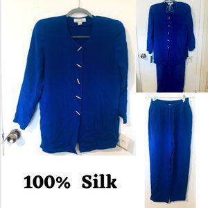 Vintage Shomi by Miller Shor Petite 100% Silk Pant Suit Size 8 NWT